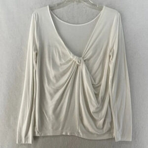 Athleta Shirt Women's Sz S Ivory Long Sleeve Twist Front Pullover V-neck Knotted